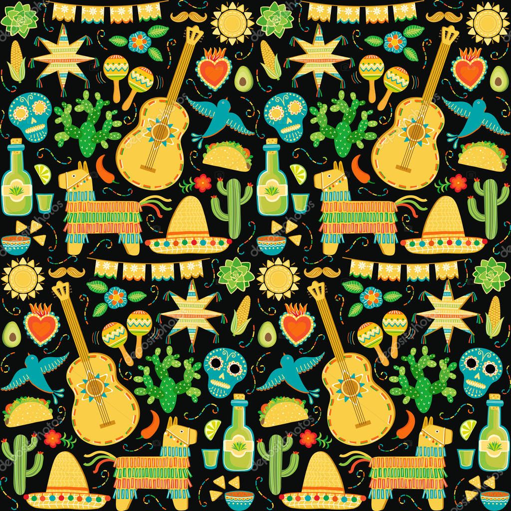 Vector Mexico seamless pattern. Mexican background — Stock Vector ...
