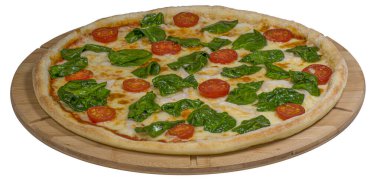 Tahtada ıspanaklı ve mürekkepbalıklı pizza.