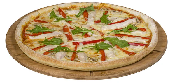 Pizza Frango Com Pimenta Doce Tabuleiro — Fotografia de Stock