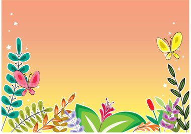 Çizim bitki ve yaprak kenarlıklı