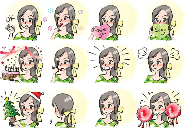 girl face cartoon set