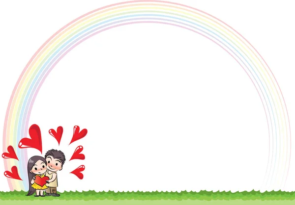 Cartoon-Liebhaber mit Regenbogenrand — Stockfoto