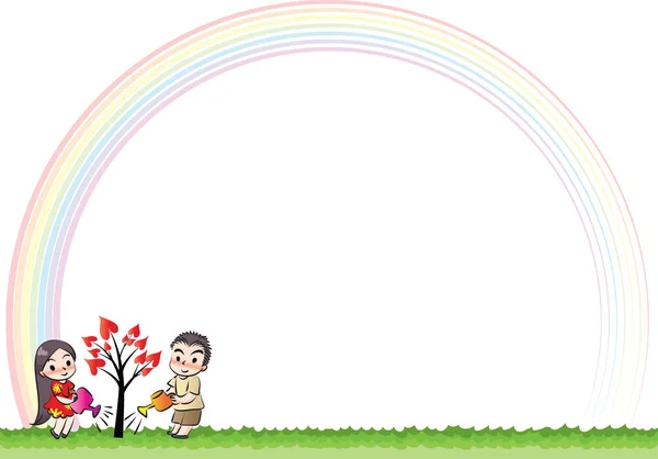 Cartoon-Liebhaber mit Regenbogenrand — Stockfoto