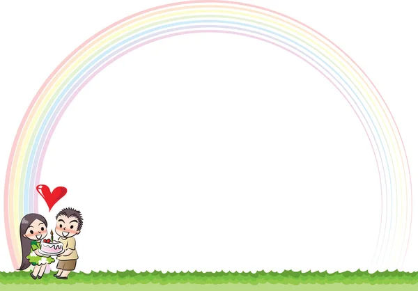 Niño y niña con borde de fondo de arco iris — Foto de Stock