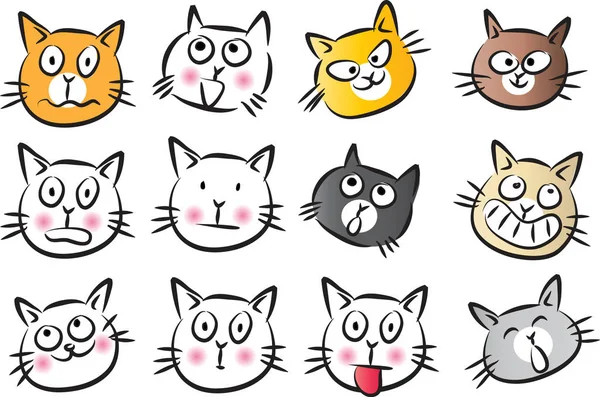 Dibujos animados gato cara conjunto — Archivo Imágenes Vectoriales