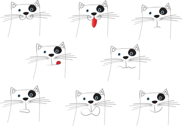 Karikatür kedi yüz seti — Stok Vektör