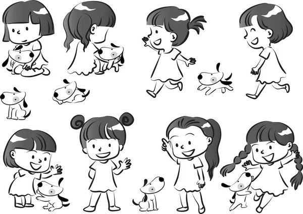 Barn med husdjur — Stock vektor
