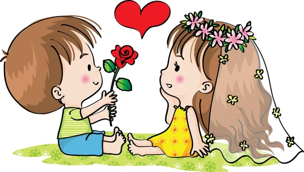 Niño y niña se enamoran — Vector de stock