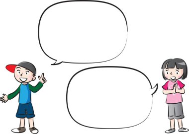 Vektör çizim çocuklar konuşma balonu ile konuşmak