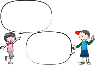 Vektör çizim çocuklar konuşma balonu ile konuşmak