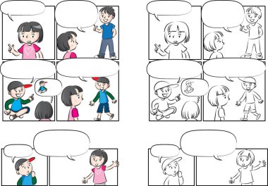 Vektör çizim çocuklar konuşma balonu ile konuşmak
