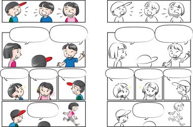 Vektör çizim çocuklar konuşma balonu ile konuşmak