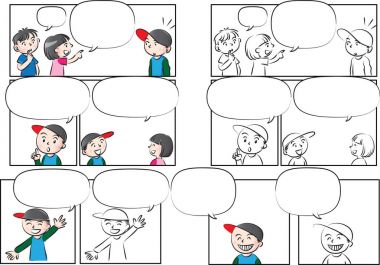 Vektör çizim çocuklar konuşma balonu ile konuşmak