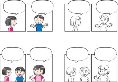 Vektör çizim çocuklar konuşma balonu ile konuşmak