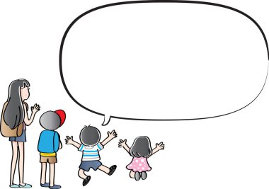 Vektör çizim çocuklar konuşma balonu ile konuşmak