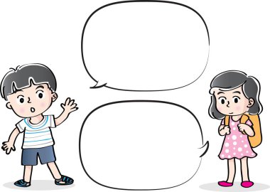 Vektör çizim çocuklar konuşma balonu ile konuşmak