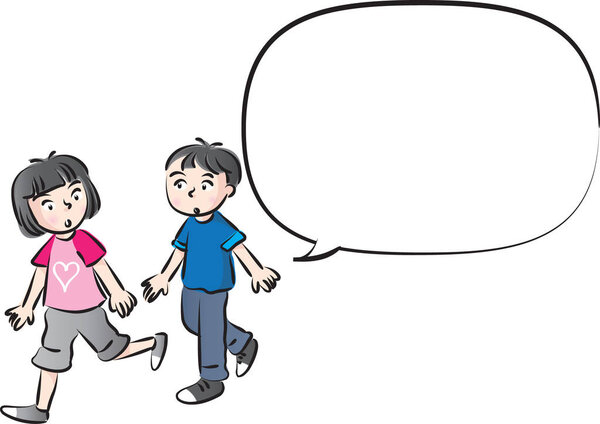 Vector drawing kids talk with speech bubble