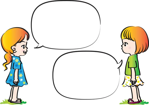 Vector drawing kids talk with speech bubble — Stock Vector