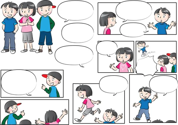 Vector tekening kinderen praten met tekstballon — Stockvector