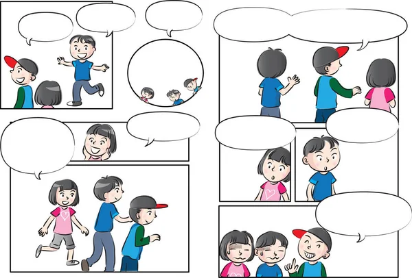 Dessin vectoriel enfants parlent avec bulle de parole — Image vectorielle