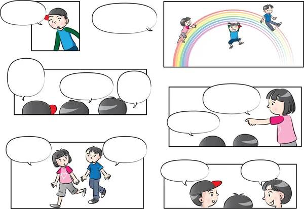 Vektor ritning barn kommunicera med pratbubblan — Stock vektor