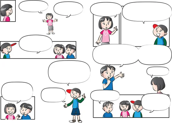 Vector drawing kids talk with speech bubble — Stock Vector