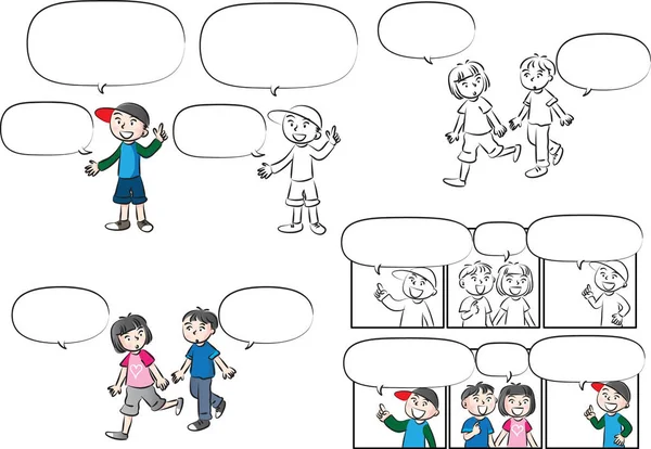 Vektör çizim çocuklar konuşma balonu ile konuşmak