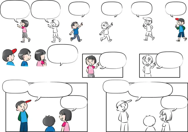 Vector drawing kids talk with speech bubble — Stock Vector