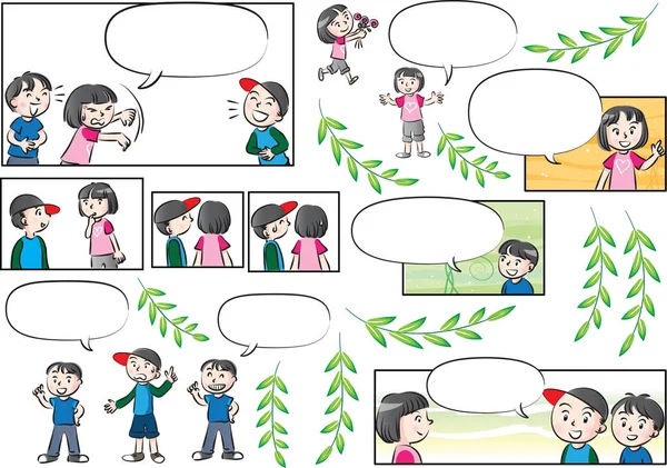 Vektör çizim çocuklar konuşma balonu ile konuşmak