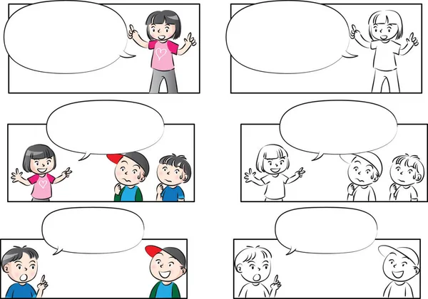 Dibujo vectorial niños hablan con burbuja del habla — Vector de stock
