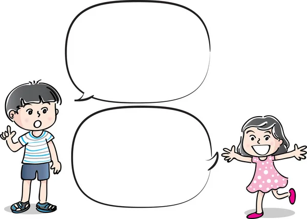 Vetor desenho crianças falar com bolha de fala —  Vetores de Stock