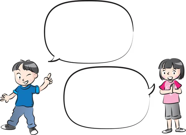 Dibujo vectorial niños hablan con burbuja del habla — Vector de stock