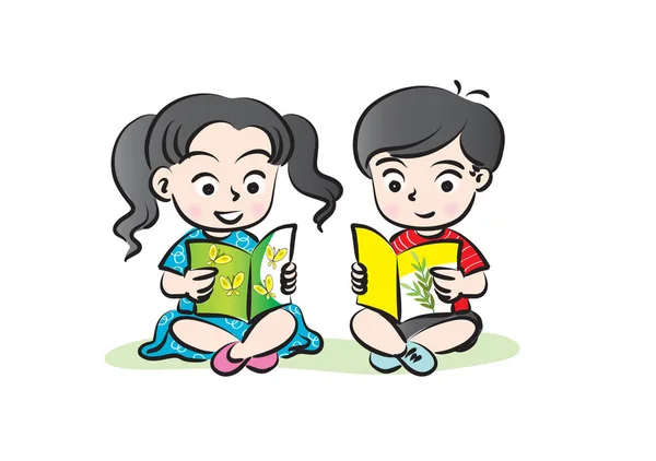 Escola crianças leitura — Vetor de Stock
