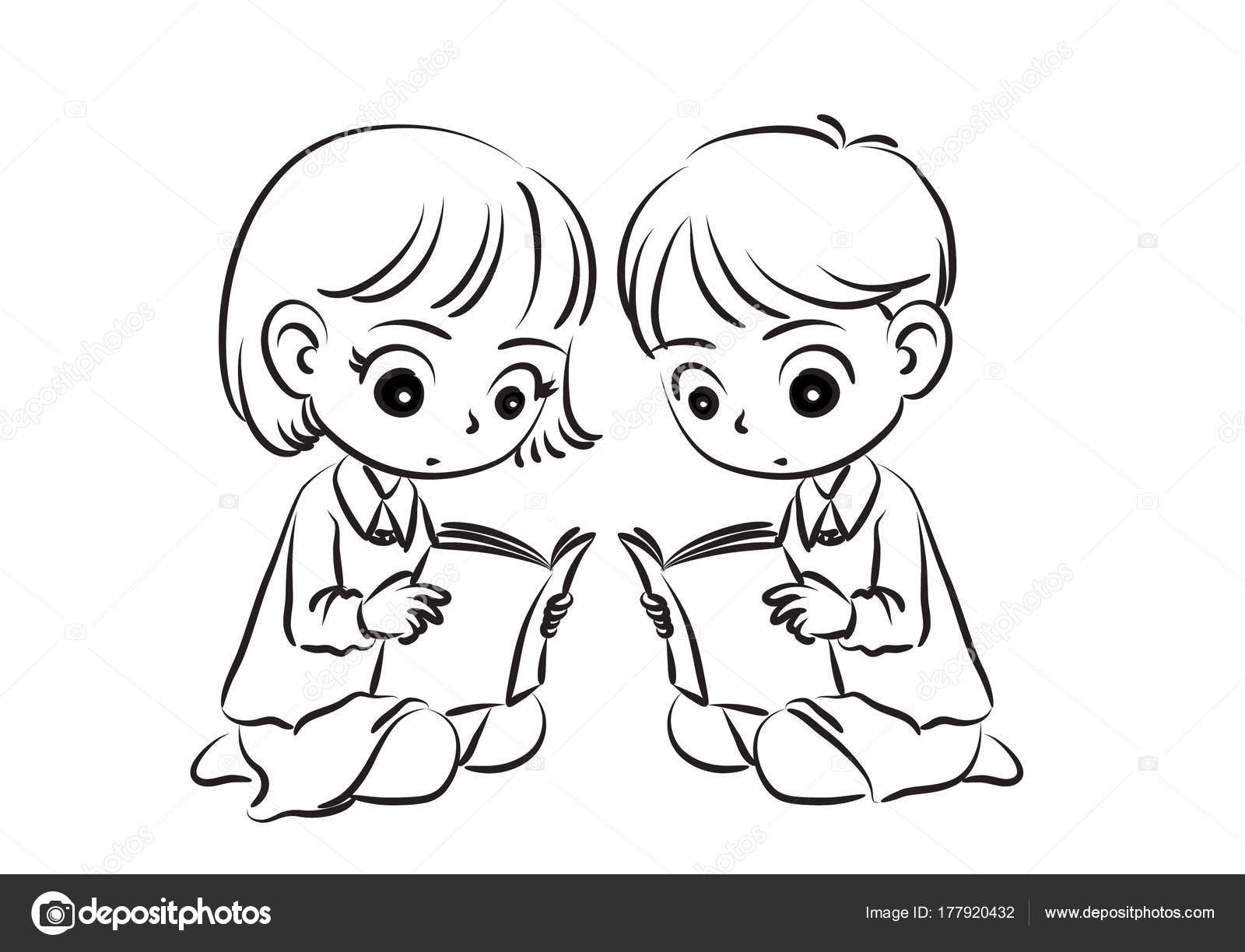 Kids Cover Boy Girl Reading Vector Image By C Wenpei Vector Stock
