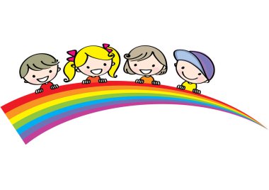 Gökkuşağı vektör çocuklarla çizgi film