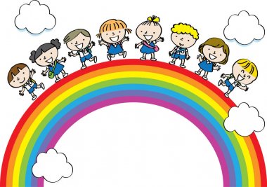 Gökkuşağı vektör çocuklarla çizgi film