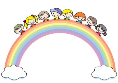 Gökkuşağının üzerinde çizgi film çocuklar