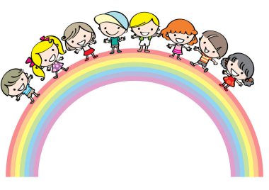 Gökkuşağının üzerinde çizgi film çocuklar