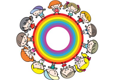 Gökkuşağının üzerinde çizgi film çocuklar