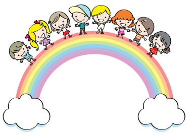 Gökkuşağının üzerinde çizgi film çocuklar