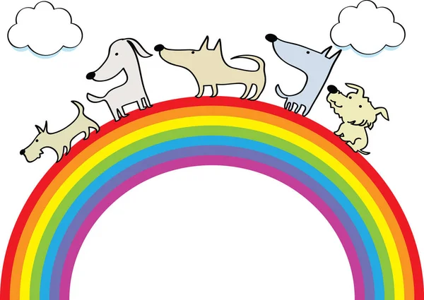 Dibujos Animados Niños Con Vector Arco Iris — Vector de stock