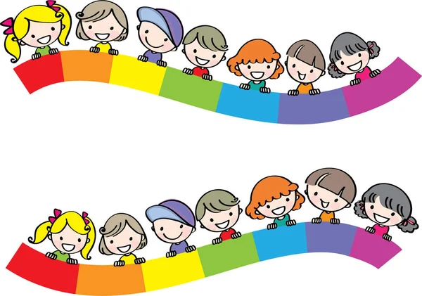 Dibujos Animados Niños Arco Iris — Vector de stock