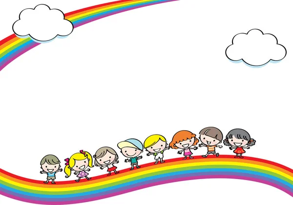 Dibujos Animados Niños Arco Iris — Vector de stock