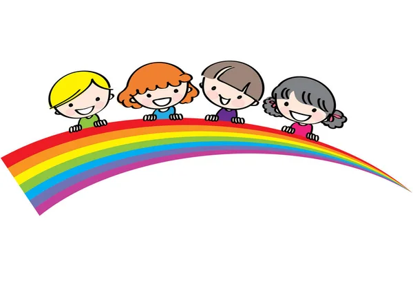 Cartoon Kinder Mit Regenbogen Vektor — Stockvektor