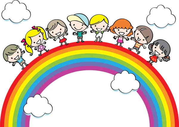 Cartoon Kinder Mit Regenbogen Vektor — Stockvektor