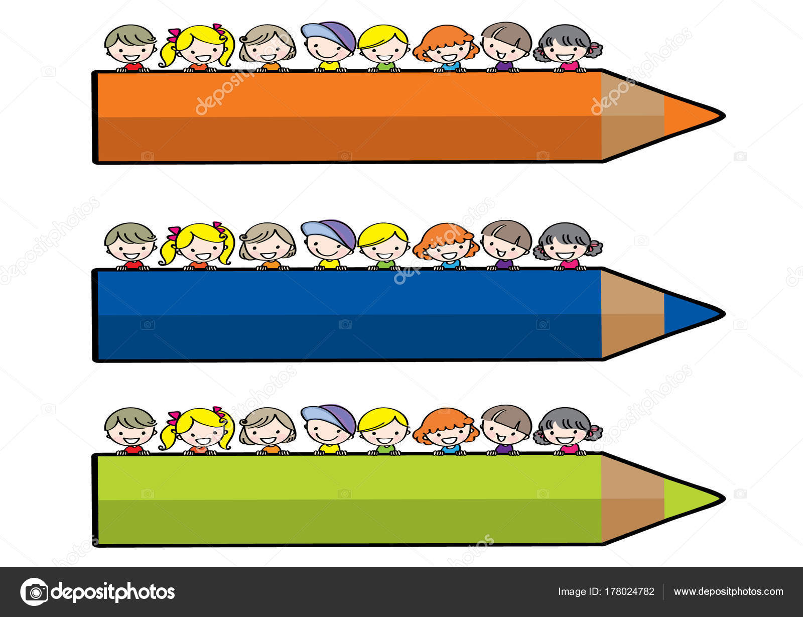 Enfants Dessin Animé Vector Avec Crayon Couleur Image