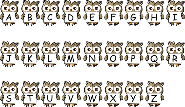 Cartoon Owl Holding Card Abc — Stock Vector