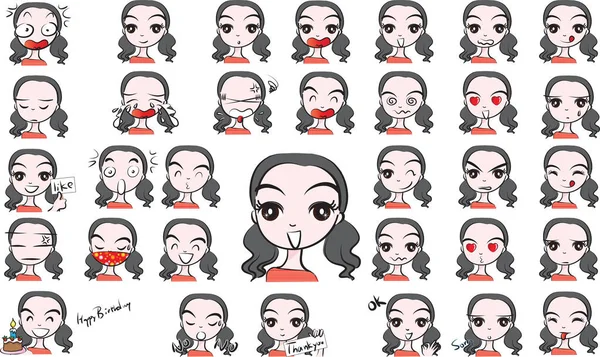 Girls Face Expression Package — Stock Vector