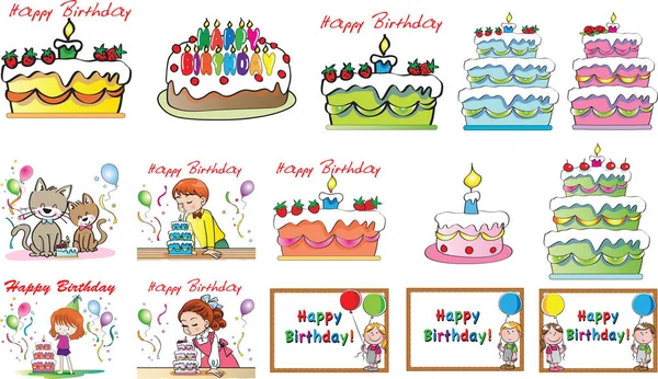 Conjunto Tarjetas Feliz Cumpleaños — Archivo Imágenes Vectoriales