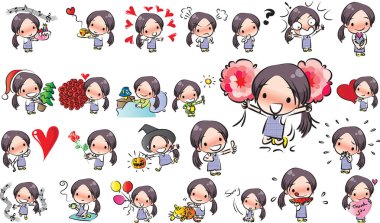 çizgi film kız vektör çizim seti 